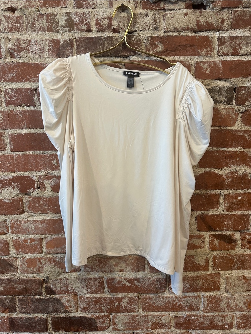 Express Women's Light Cream Puff-Sleeve Long Sleeve Top
